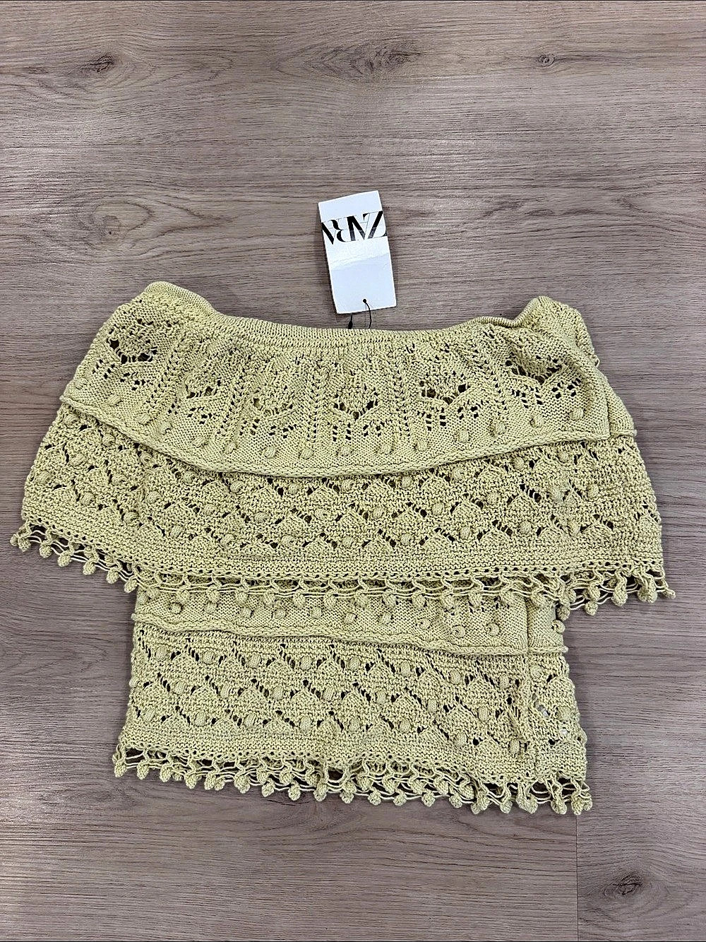 ZARA Crochet Knit Crop Top Yellow Size Large NWT